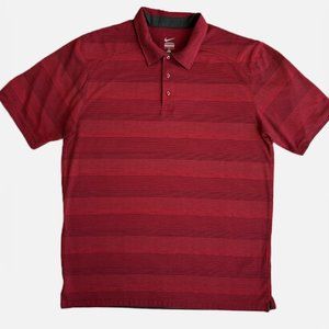 Men’s Nike Polo Red Striped with Graphite Grey Logo/Trim Size Large